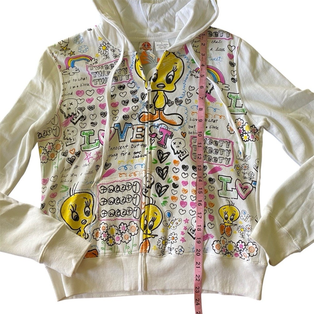 Vtg Looney Tunes Tweety Bird Y2K 90s Graffiti Retro Multicolor Zip Up Hoodie L - Picture 9 of 9